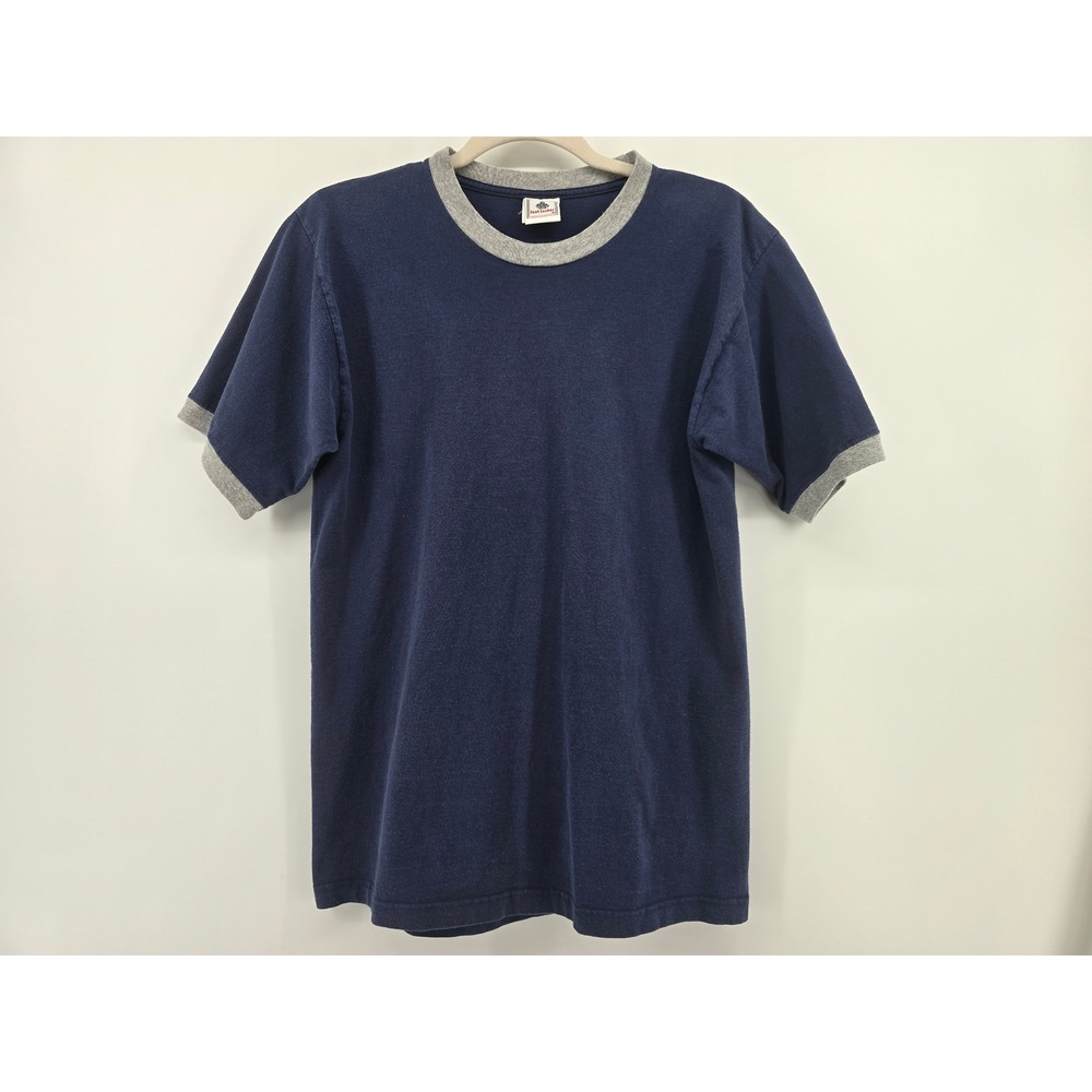 VINTAGE Foot Locker Ringer T-Shirt Men's M Blue Grey Trim Blank 90s Y2K